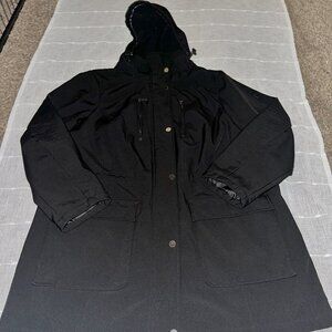 DKNY Women's Hooded Zip-Front Long Anorak Coat 1XL Front Button Close Pockets